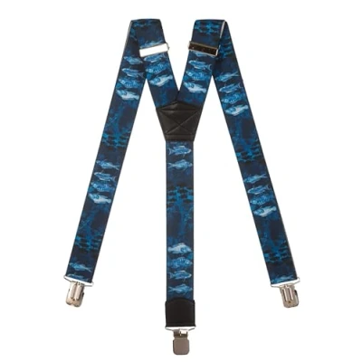 Image of Olata Men&#039;s Heavy Duty Printed Y Shape Braces/Suspenders, 4cm Fish D