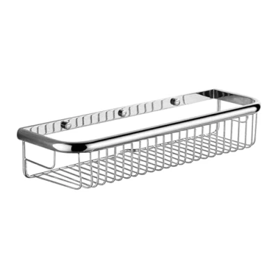 Image of Beelee Wall Mounted 17.72 Inch Bathroom Shower Caddy Bath Rectangular Storage Basket Shelf, Polished Chrome Finish