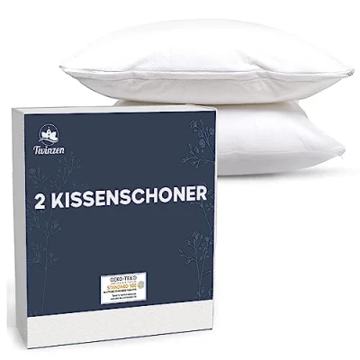 Image of Pillow Protector Set of 2 Waterproof Protectors with Zipper 50x75 Oeko Tex Certified Twinzen Technology White