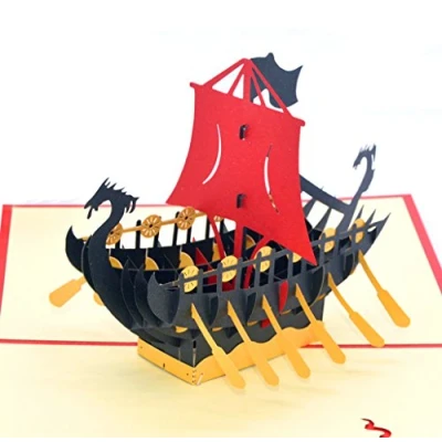 Image of Medigy 3D Pop Up Greeting Cards Blank for Most Occastions (Dragon Boat) (Black)