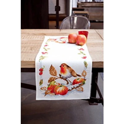 Image of Vervaco Counted Cross Stitch Kit: Runner: Robin, 100% Cotton, Multi Colour, 32 x 2 84 cm