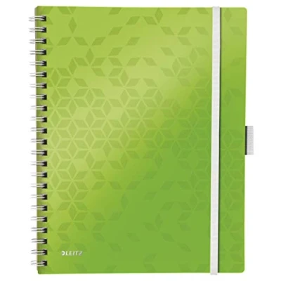 Image of Leitz 46440054 A4 Stiff Cover Notebook, Wire Bound, 80 Sheets, Ruled, gsm Ivory Paper, WOW Be Mobile Range, Green