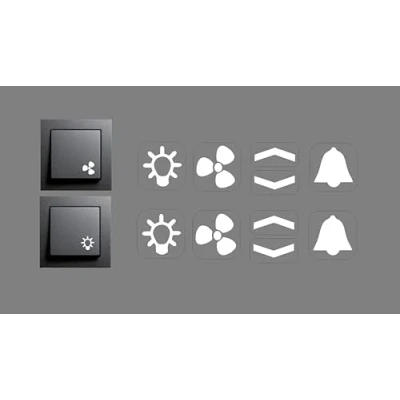 Image of Switch Sticker Set with White Symbols Light Arrows Bell Fan in Smart Home (RP29/1) (10 mm)