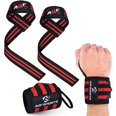Image of AQF Wrist Support Kit 18 Wraps and Padded Lifting Straps for Deadlifts, Weight lifting, Powerlifting, CrossFit, Fitness Workout, Strength Training Men &amp; Women(1 Pair Each)(Black Pink)