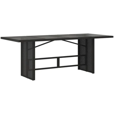 Image of vidaXL Garden Table with Glass Top Black 190x80x75 cm Poly Rattan