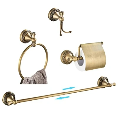 Image of WOMAO Bathroom Accessories Set Brass Antique Retro Vintage Hardware Wall Mounted 4pcs Towel Ring Bar Toilet Paper Holder Coat Hook 60cm