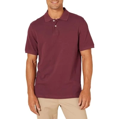 Image of Amazon Essentials Men&#039;s Slim Fit Cotton Pique Polo Shirt, Burgundy, XL