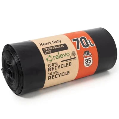 Image of Relevo 70 L Heavy Duty Bin Bags, Durable Liners with A 85 kg Weight Resistance, 100% Recycled, Water Resistant Rubble Sacks