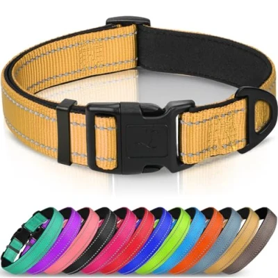 Image of Joytale Dog Collar, Reflective Padded Neoprene Pet Adjustable Nylon Collars for Extra Small and Puppy Dogs, XS, Khaki