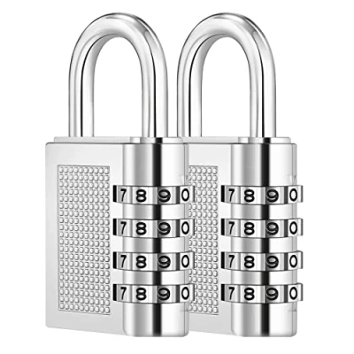 Image of ZHEGE Combination Padlocks, 4 Digit Locker Padlocks for Gym and School Lockers, Weatherproof with Code Outdoor Fence, Gate, Sheds, Garage Door (2 Pack, Sliver)