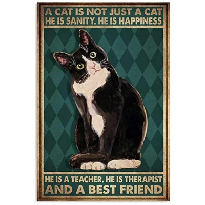 Image of LINQWkk Vintage Wall Poster Metal Plaque,Cat Is Not Just A Cat,Art Poster, Retro Style, Funny Cat, Living Room Garden Bedroom Office Hotel Cafe Bar Decor 8x12inch