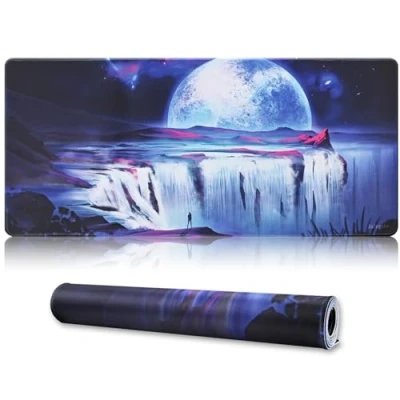 Image of Jahosin Large Gaming Mouse Pad with Stitched Edges,[35.4x15.7In] Extended Non Slip Natural Rubber Base for Gamer/Desktop/Office/Home 90x40 Moon