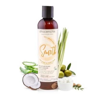 Image of Afrocenchix Smooth Natural Moisturising Cream with Shea Butter, Coconut Oil &amp; Aloe Vera for Healthy, Hydrated Kinks Curls, 250ml