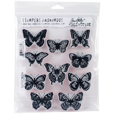 Image of Art Gone Wild AGCMS294 Tim Holtz Flutter Cling Rubber Stamp Set, Multi Colour