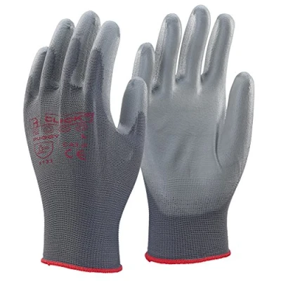 Image of 10 Pairs Click 2000 PU Coated Gloves PUGGY Grey Sizes M L &amp; XL (Large)