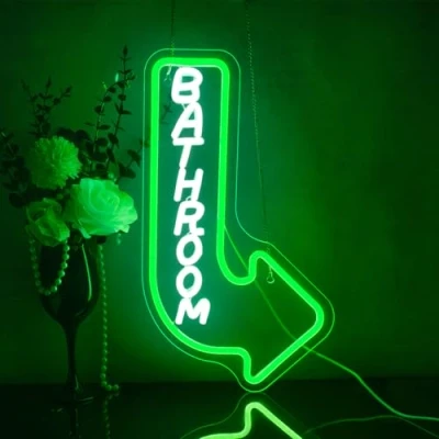 Image of Looklight Bathroom Neon Signs Restroom Sign Toilet White Green Led Light Up Place Arrow for Restaurant Hotel Bar Shop Home Party
