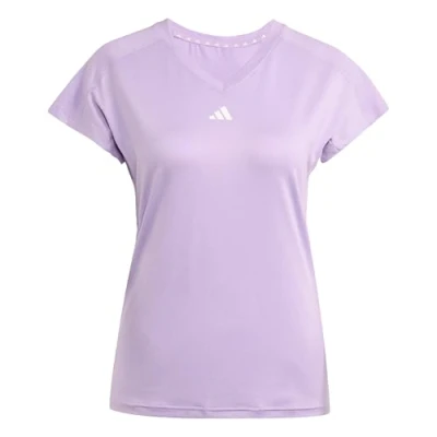 Image of adidas Women&#039;s AEROREADY Train Essentials Minimal Branding V Neck Tee, Powder Plum/White, M