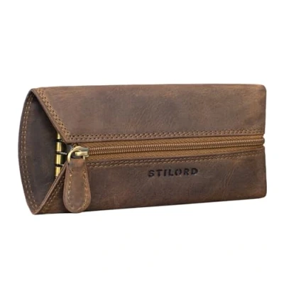 Image of STILORD &#039;Janne&#039; Key Pouch Leather Vintage Case Holder with Ring Slim Coin Purse Money RFID Blocker, Colour:Middle Brown