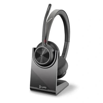 Image of Poly Voyager 4320 UC Wireless Headset &amp; Charge Stand Stereo Headphones w/Noise Canceling Boom Mic Connect PC/Mac/Mobile via Bluetooth Works w/Teams (Certified), Zoom