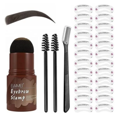 Image of Eyebrow Stamp Waterproof, Brow Shaping Kit Definer ,Long Lasting Makeup Tools with 24 Reusable Stencil,2 Brushes and Trimmer(Medium Brown)
