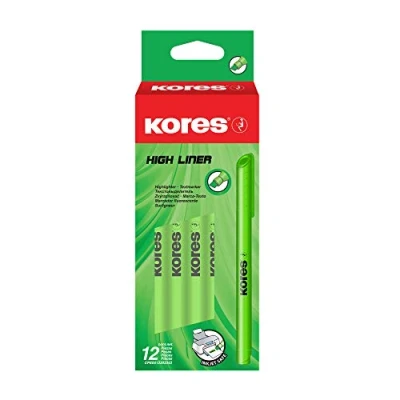 Image of Kores Fine Green Fluorescent Highlighter Pens High Liner, Water Based Ink Pen Set with Ergonomic Shape, 1 4mm Stationery Supplies, Office Supplies of 12