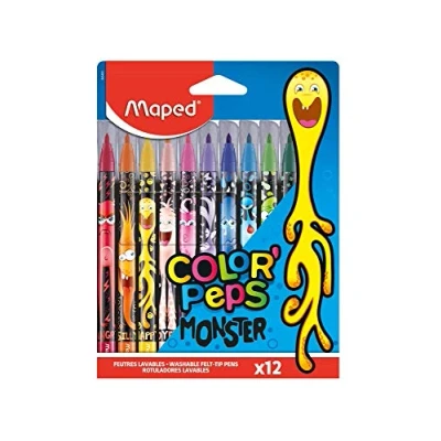 Image of Maped Color&#039;Peps Monster Felt Tip Pens Pack of 12 Coloured Felts with a Theme Halloween Treat