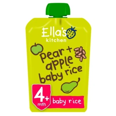 Image of Ella&#039;s Kitchen Stage 1 Baby Rice Pear &amp; Apple 120g (Pack of 5)