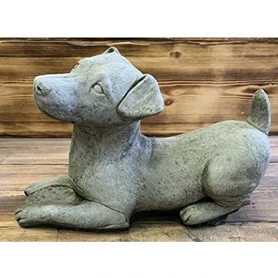 Image of J and L STONE Ornaments GARDEN LAYING JACK RUSSELL DOG STATUE ORNAMENT