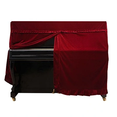 Image of Upright Piano Cover, Colorfast Pleuche Full Dust Proof Decorated Cover(Red) Bracket Stool Cover
