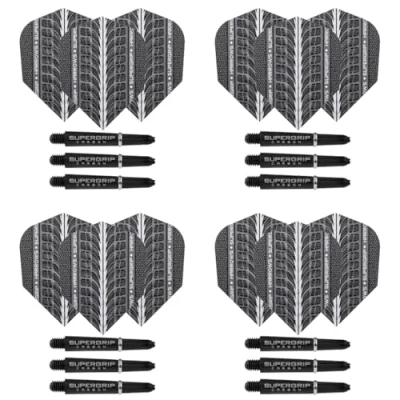 Image of Harrows Darts 4 x Sets of Supergrip Carbon Dart Stems and Ultra Flights 12 Shafts in Total Medium &amp; Short (Black, Short)