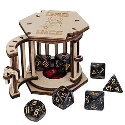 Image of CZYY DND Dice Jail Prison with Polyhedral Set Wood Cage for Your Bad (Dice A),2.6inchesx2.6inches