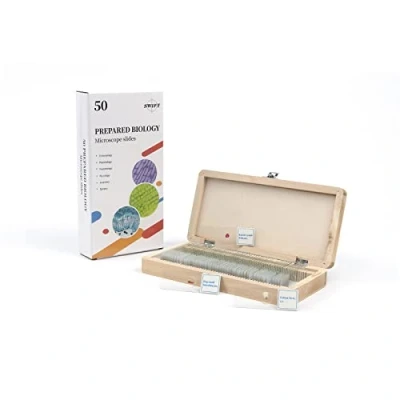 Image of 50pcs Prepared Premade Microscope Slides Set for Basic Biological Science Education with Wooden Case