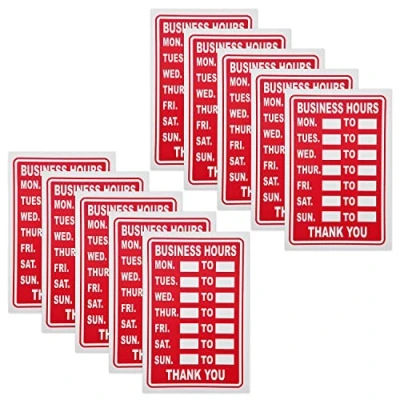 Image of 10 x Business Hours Sign Red High Contrast Opening Closing Times Shop Door Notice