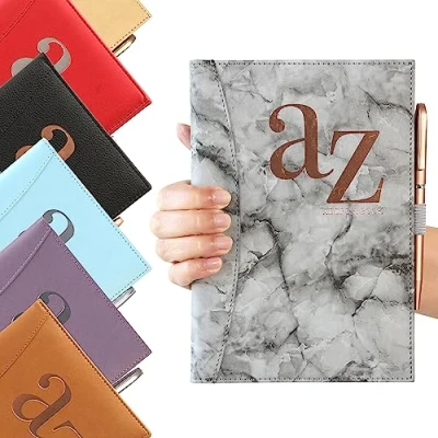 Image of A to Z Telephone Address Book Index Hard Back Cover with Pen Home Office Work (Grey Marble)