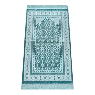 Image of ihvan online, Soft Plush Lux Velvet Muslim Prayer Rug Janamaz Sajadah Islamic Gifts Carpet Mat, Elegant, Color: Blue