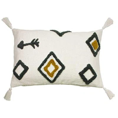 Image of furn. Inka Tufted Tasselled Aztec Inspired Feather Filled Cushion Natural Cotton One Size