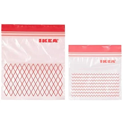 Image of Ikea 2 x Red Plastic Freezer safe Bag 30 Bags (0.4 l, 15x15.5 cm) and (1 18x21.5 Total 60