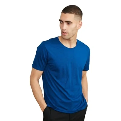 Image of DANISH ENDURANCE Men&#039;s Organic Cotton Short Sleeve T Shirt, Premium Blend, Crew &amp; V Neck, Neck Bright Blue, XL