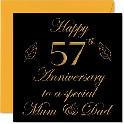 Image of Special 57th Anniversary Card for Dad Mum Parents &amp; Happy 57 Wedding Cards from Son Daughter Family, 145mm x Greeting Fifty Seventh Anniversaries