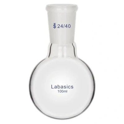 Image of Labasics Glass Round Bottom Flask, Borosilicate Heavy Wall Short Neck Flask RBF Single with 24/40 Standard Taper Outer Joint, 100 ml