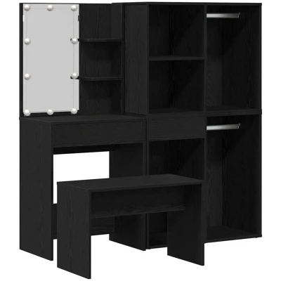 Image of vidaXL Dressing Table Set with LED Black Oak Engineered Wood