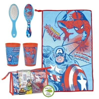 Image of Avengers Travel Toiletry Bag Includes Hairbrush, Microfiber Towel and Multi Purpose Beaker for Kids