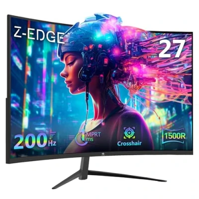 Image of Z Edge 27 Inch Curved Gaming Monitor 200Hz 1ms MPRT Full HD 16:9 Screen 350cd/m² Brightness, Ultra Thin Bezel, FreeSync, HDMI &amp; DisplayPort Black