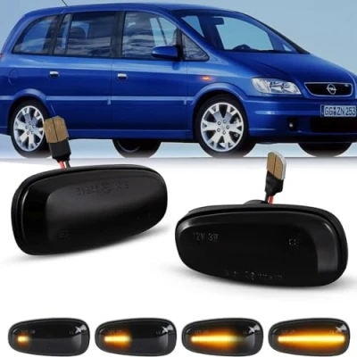 Image of OZ LAMPE Dynamic Side Indicator for Vauxhall Zafira A 1999 2005 Astra G 1998 2009, Turn Signal Light, Flowing Marker Repeater, Black Smoked Lens