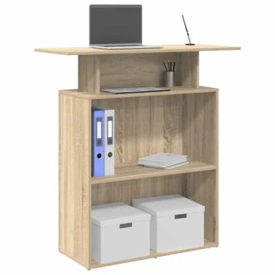 Image of vidaXL Reception Desk/Sonoma Oak Engineered Wood 100x40x104 cm Counter with Shelves for Office/Hotel/Clinic/Salon