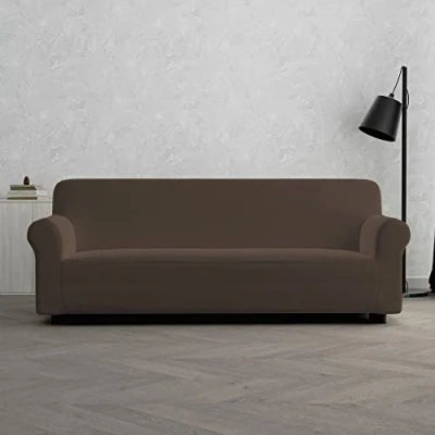 Image of Italian Bed Linen Dahlia elastic sofa cover, Brown, 3 PLACES