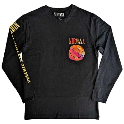 Image of Nirvana T Shirt Gradient Happy Face Official Unisex Black Long Sleeve S
