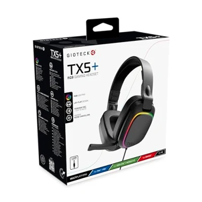 Image of Gioteck TX5+ RGB Wired Headset Compatible with Switch, PS5, Xbox Series S X, PC, Mobile Lighting Flat Design Passive Noise Cancellation 3.5mm Jack