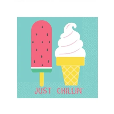 Image of Amscan 502759 Just Chillin&#039; Summer Party Ice Cream Beverage Napkins 16 Pack