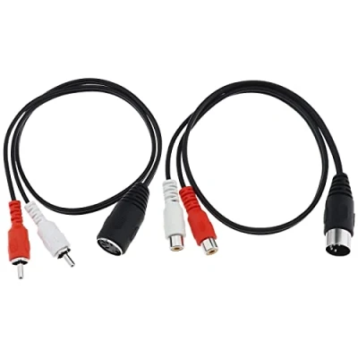 Image of 2Pcs Din 5 pin to 2 RCA Cable Replacement Male Female Plug Connectors Accessories for Speaker Hi Fi Equipment Stereo System